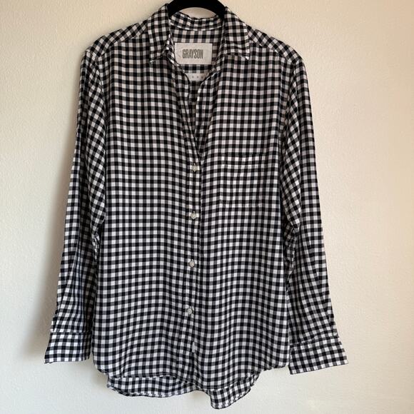 Grayson The Hero Gingham Plaid Button Down Shirt in Black White Small - Picture 2 of 8